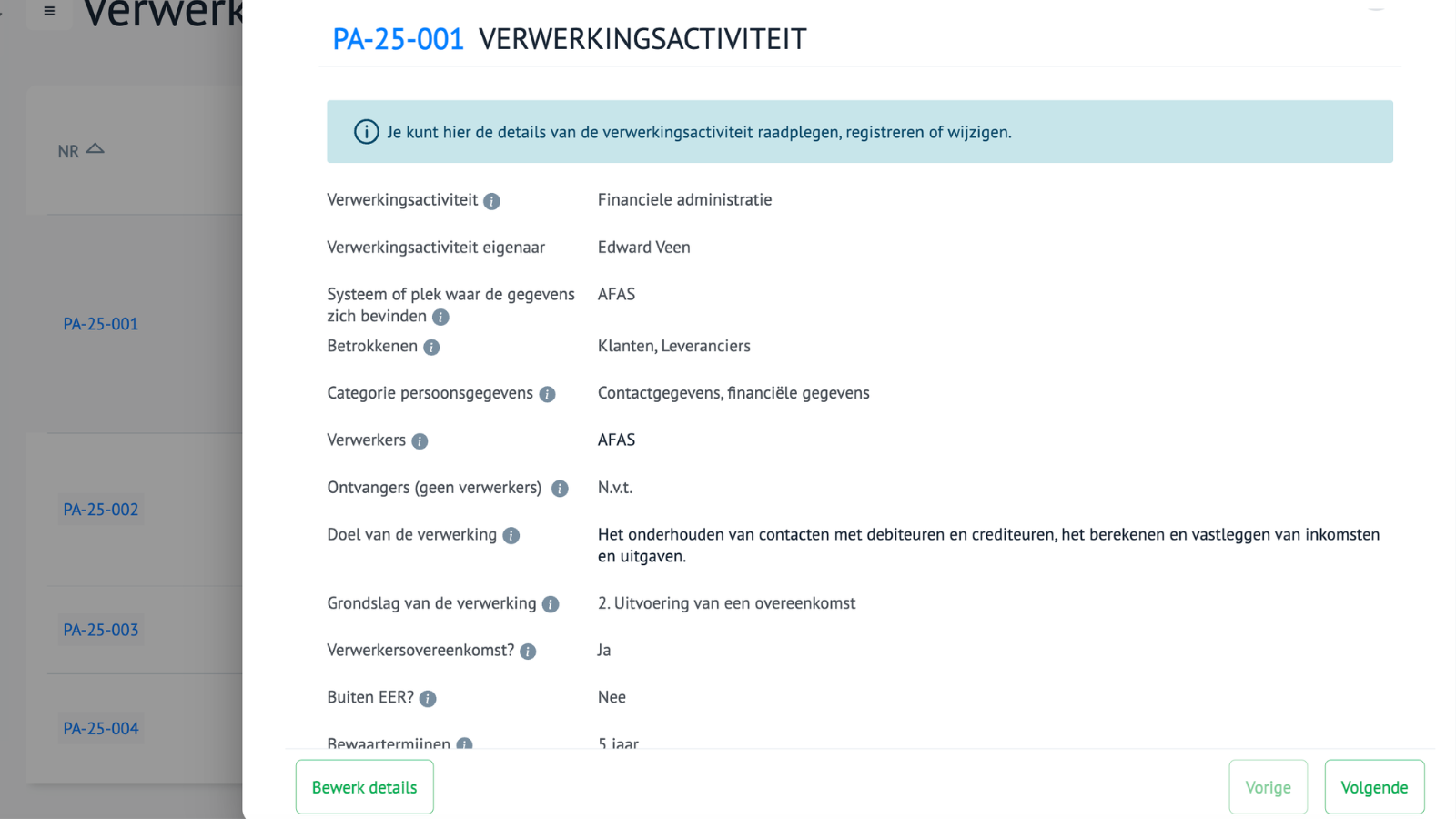 Perium Verwerkingsregister